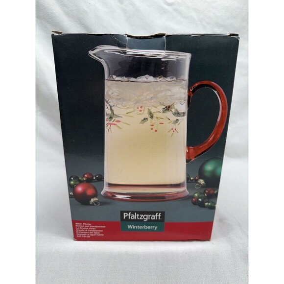 Pfaltzgraff Winterberry Pitcher red & clear etched glass holly holiday 8.75” - Picture 8 of 16